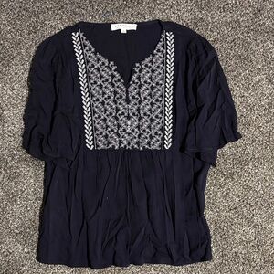 DownEast Navy Blouse with White Embroidery